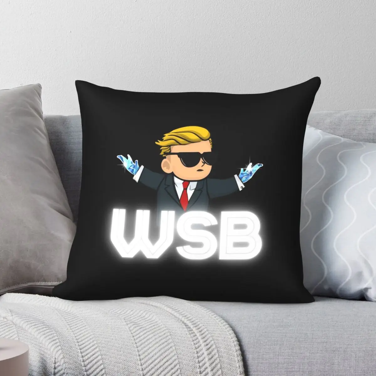 

WSB Kid Diamond Hands WSB Logo Square Pillowcase Polyester Linen Velvet Creative Zip Decor Sofa Seater Cushion Cover Wholesale