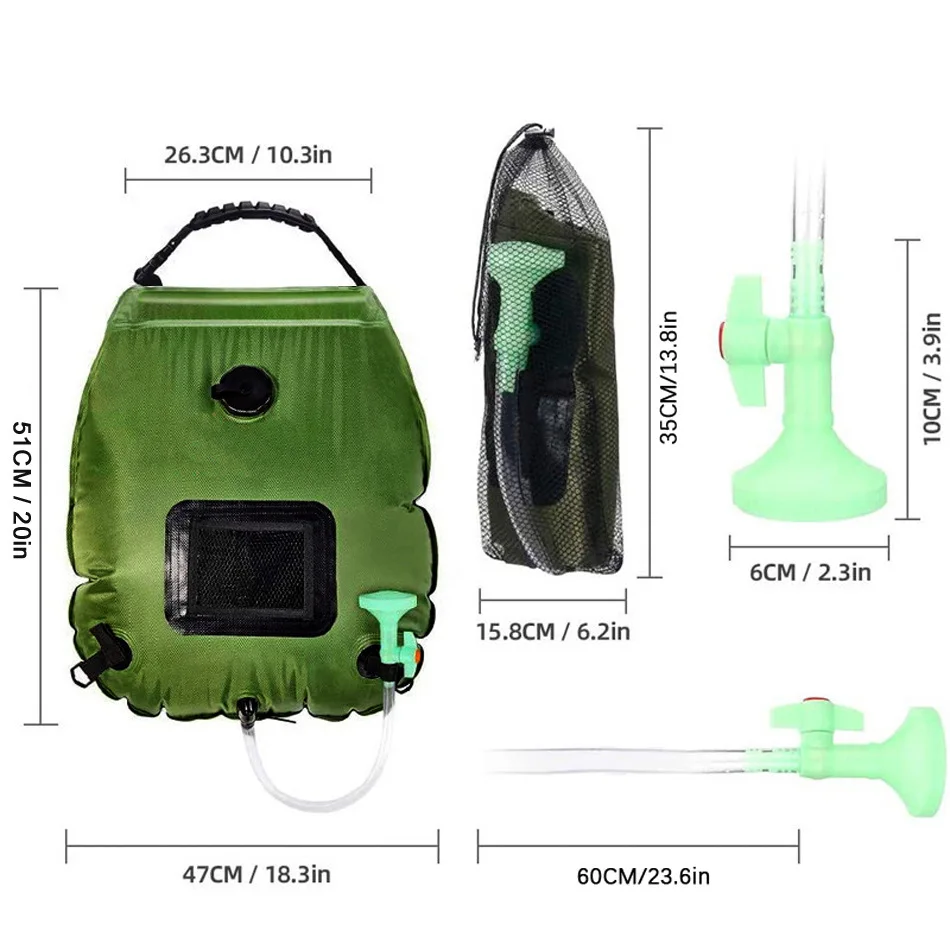 20L Outdoor Camping Bath Water Bag Shower  Solar Heat Absorption Army Green 5 Gallon Shower Bag Toiletries