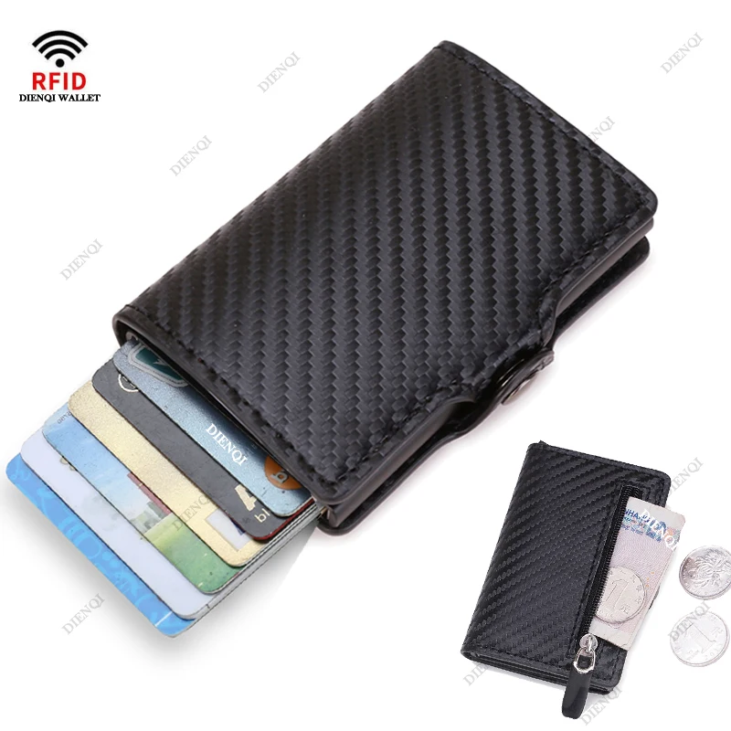 Carbon Fiber Wallet Slim Aluminum Men Wallet ID Credit Card Holder Mini RFID Wallet Automatic Pop up Bank Card Case