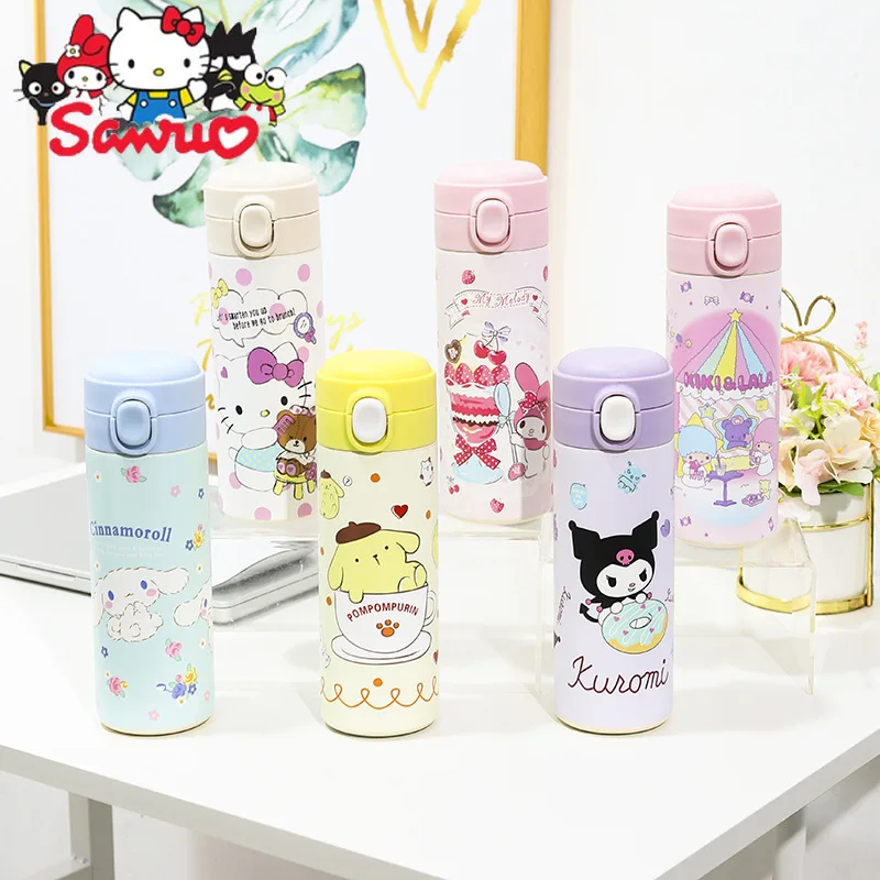 

Sanrio Kuromi Hello Kitty Melody Cinnamoroll Pochacco Portable Thermos Cup Cute Doll 304 Stainless Steel Bouncing Cup Water Cup