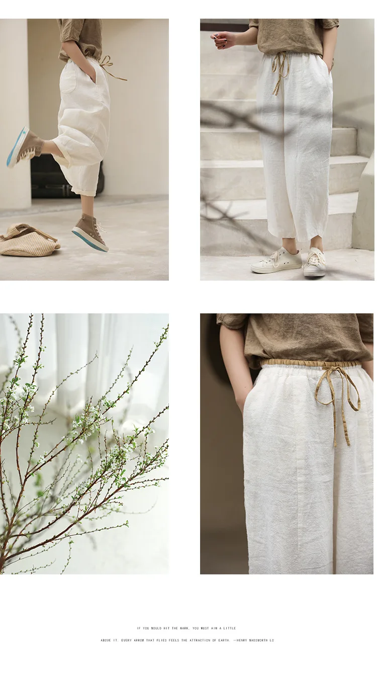 2022 Japan Style Summer Ladies Linen Loose Vintage Trousers Women Drawstring White Harem Pants Girl Oversized Pantalons MT88 crop pants for women