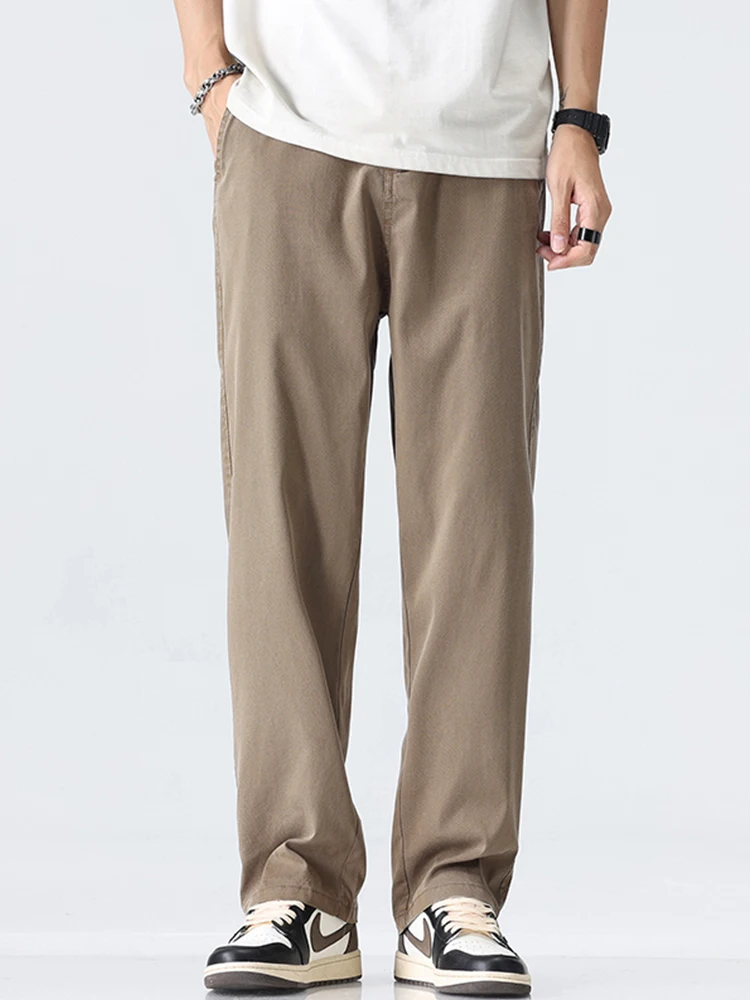 Coffee Ultra-thin Wide Pants Men Lyocell Fabric Breathable Soft Straight Casual Trousers Loose Simple Male Sweatpants 3