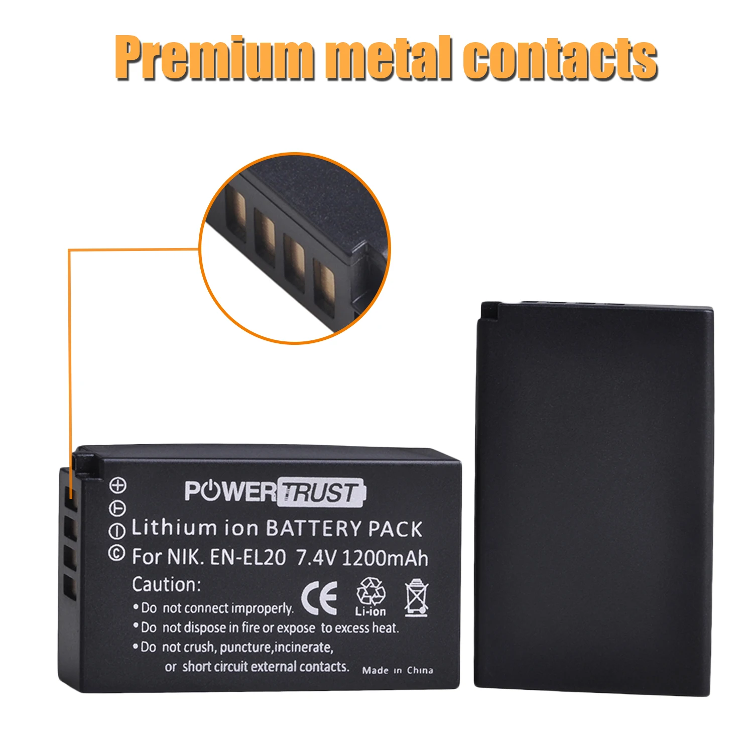 Фото Аккумулятор для фотоаппарата PowerTrust, 2 шт., внешний аккумулятор EL20A + двойное зарядное устройство USB со светодиодной подсветкой для Nikon Coolpix P1000 Nikon1 J1, J2, J3 Nikon1 AW1 №2