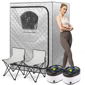 ซาวน่าไอน้ําแบบพกพาเต็นท์ 2 คนซาวน่าสําหรับโฮมสปาพร้อมเก้าอี้พับ 2 ตัวพื้นที่ขนาดใหญ่ในร่มซาวน่าห้องไอน้ําพร้อม Steamer 1