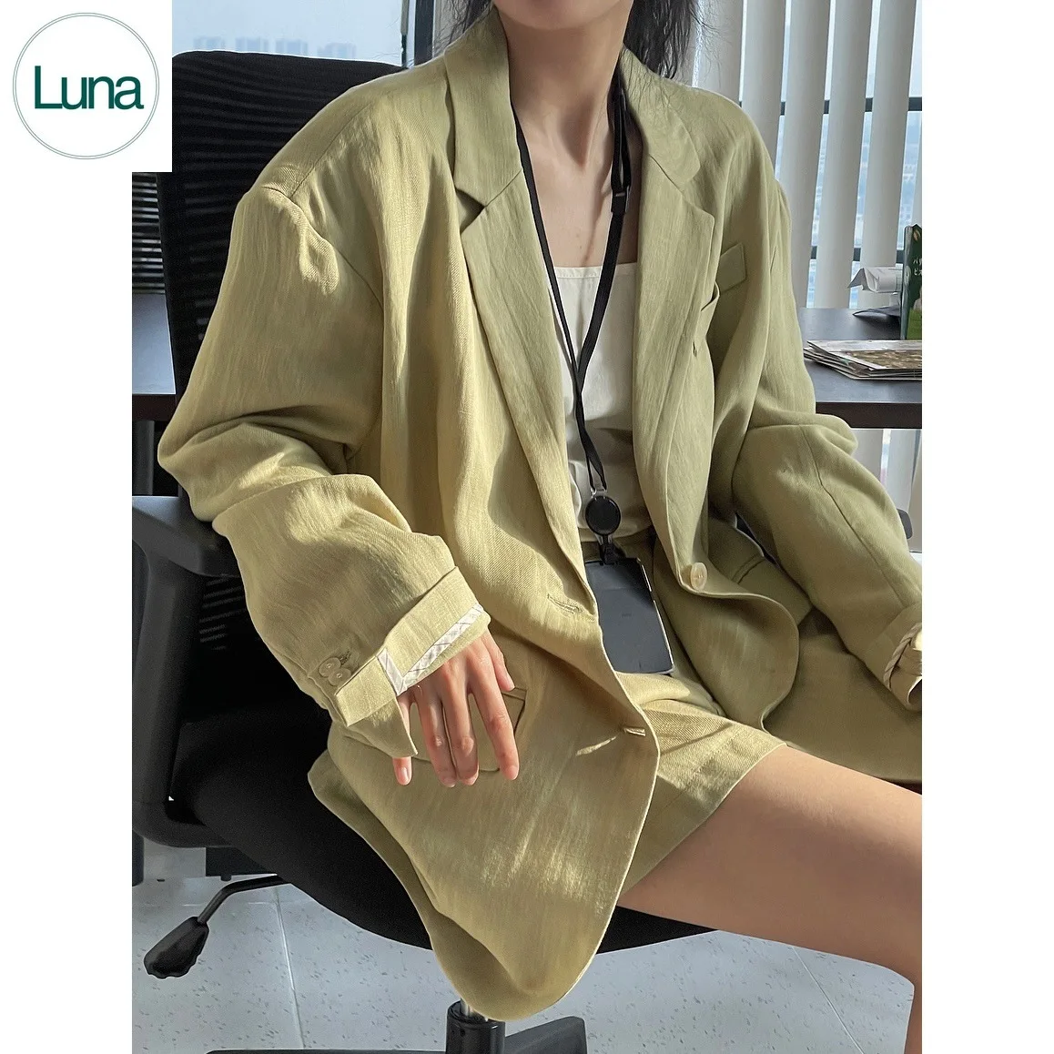 

2023 Autumn/Winter New Korean Version Vintage Tencel Linen Suit Loose Fit Slim Sunscreen Coat for Women