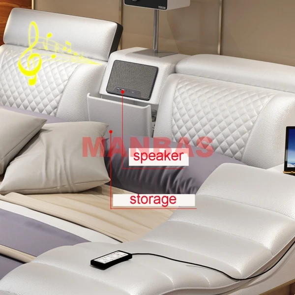 Multifunctional TATAMI Massage Genuine Leather Bed Frame King/Queen Size Tech Smart Beds Rectangle Ultimate Camas Designer Cama