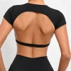 Sports Muscle Back Tee Without Padded Women Backless Sports Shirts Workout Gym Training Yoga T-Shirt Outdoor Open Back Tops
