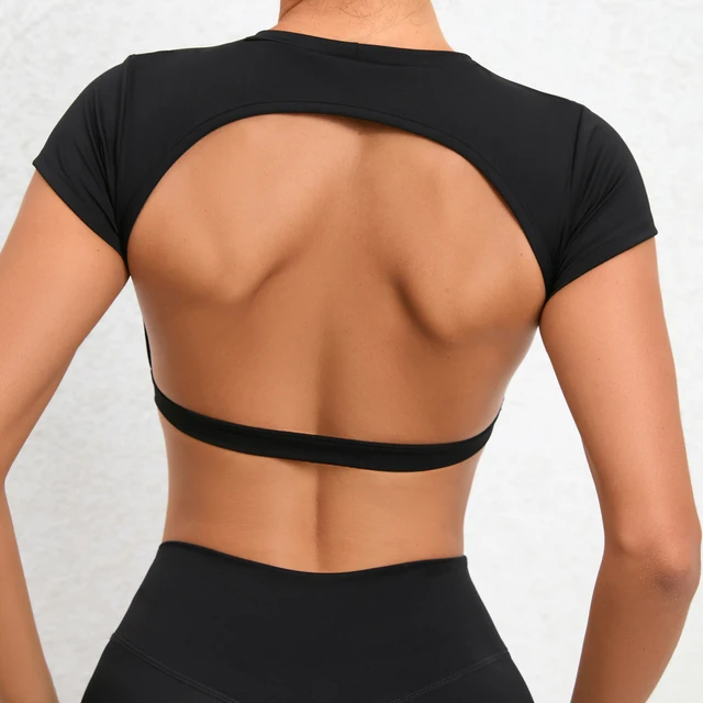 Sports Muscle Back Tee Without Padded Women Backless Sports Shirts Workout Gym Training Yoga T-Shirt Outdoor Open Back Tops
