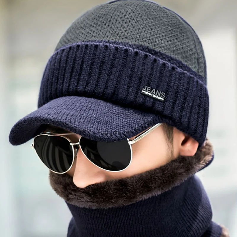 Winter Hat For Men Women Skullies Beanie Wool Scarf Balaclava Mask Bonnet Knitted