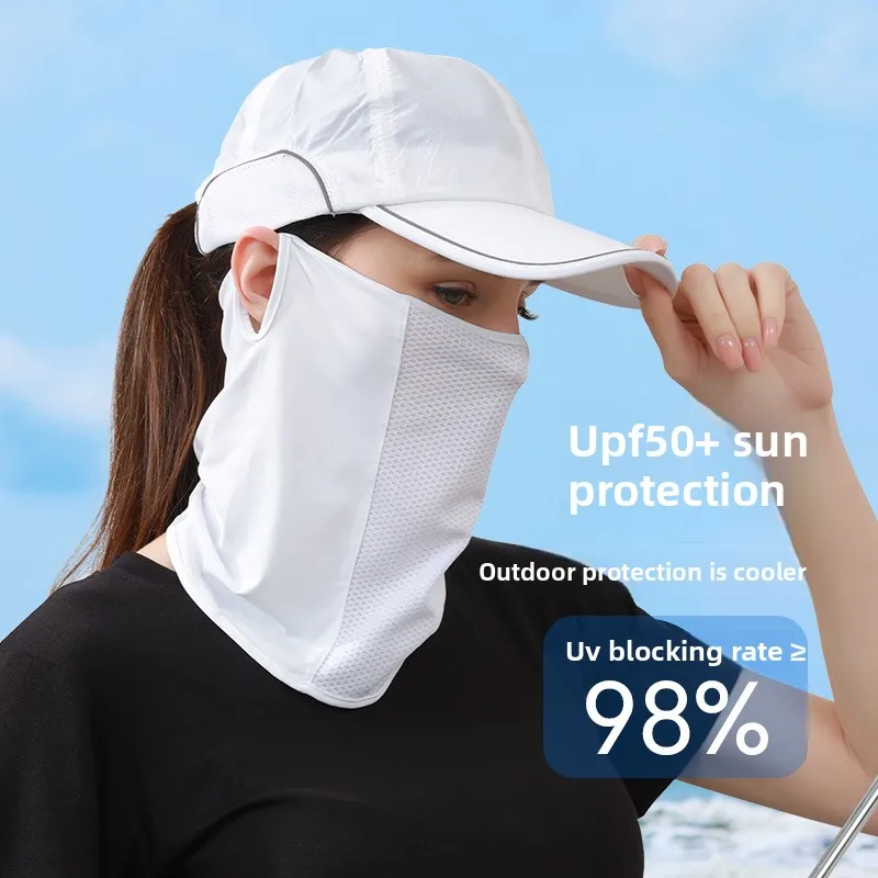 Summer UV Protection Ice Silk Mask Sun Proof Bib Solid Color Sunscreen Face Scarf Mesh Breathable Face Scarves Neck Wrap Cover