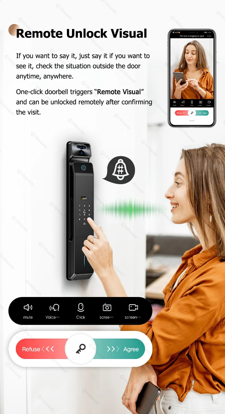 Real Time Intercom Palm Vein Recognition Intelligente Tuya Wifi  3DFace Unlock Outdoor Front Smart Digital Door Lock With Camera
