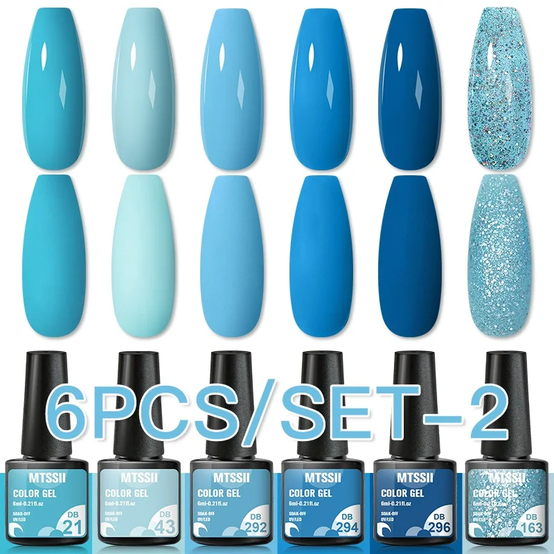 MTSSII6pcssetNailGelPolishSetNailKitSetGlitterHolographics