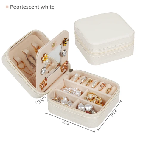 Portable Jewelry Storage Box Leather Case Boxes Travel Organizer Display Earrings Necklace Ring Jewelry Storage Organizer