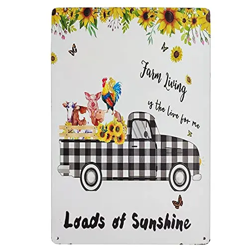 

Loads of Sunshine Sunflower Truck Retro Vintage Metal Tin Signs Farmhouse Kitchen Wall Decorative Garden Country Home Decor 8X1