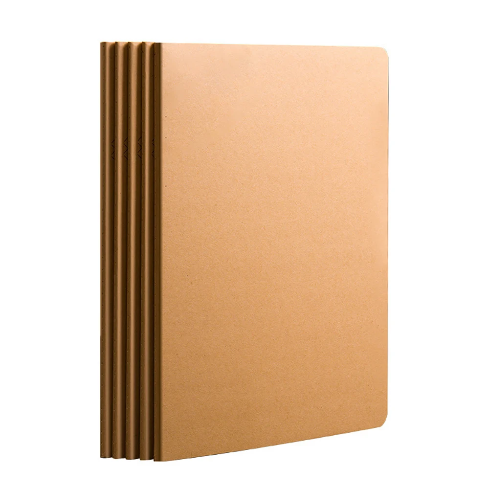 

6pcs Wire Bound A4 Notebook,Kraft Paper Cover Horizontal Line Grid Inner Blank 180 Sheets Student Learning Testbook QP-66-10