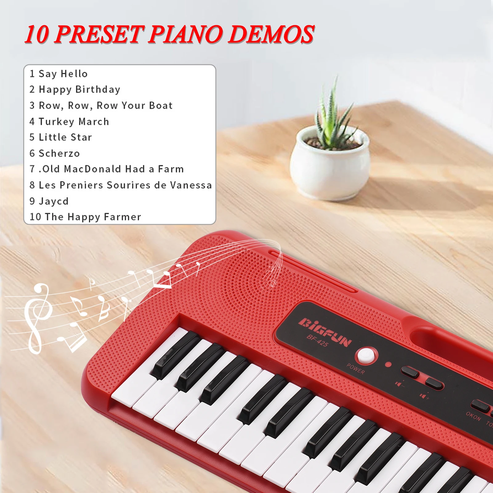 37 Key Children Electronic Piano Mini Microphone Preset 10 Demos Supports Recording Headphone/ Aux in Jack Keyboard