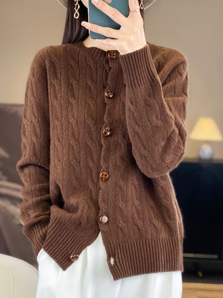 Large Size Cashmere 100% Cashmere Cardigan womenSweater Long Sleeve Knitted Outerwear Lady Clothes Knit Top Fashion Trend Casual