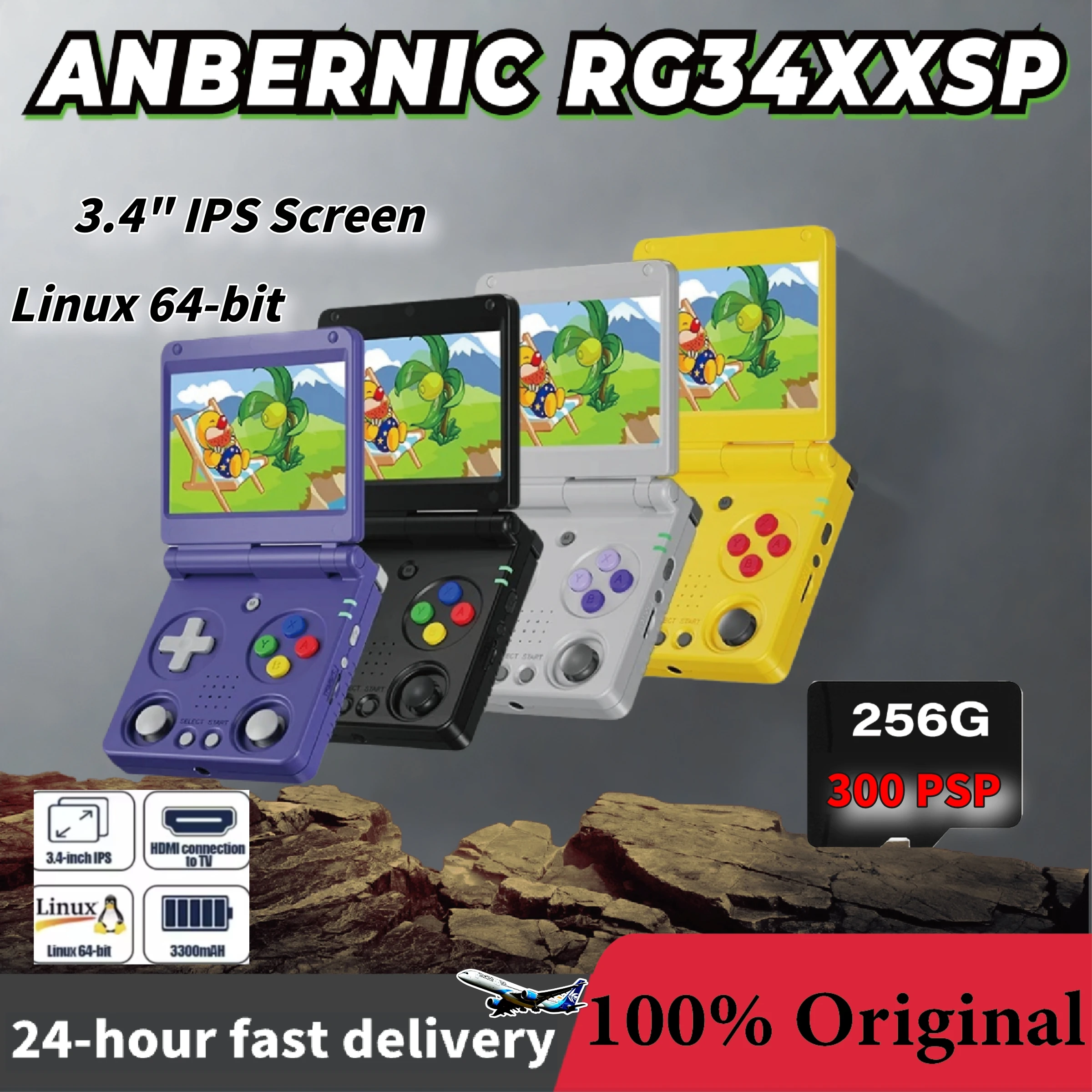 ANBERNIC RG34XXSP Console portatile a ribalta Console per videogiochi Schermo IPS da 3,4'' Linux 64-bit H700 Supporta WIFI 5G 256G PSP_voghion.com