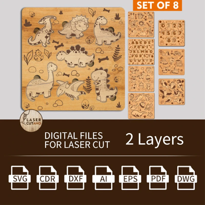 Kid's Puzzle Set of 8 | Laser Cut Files Multilayer Layout Creative Design Decor Vector Files Model SVG DXF EPS AI PDF pellet mill for sale