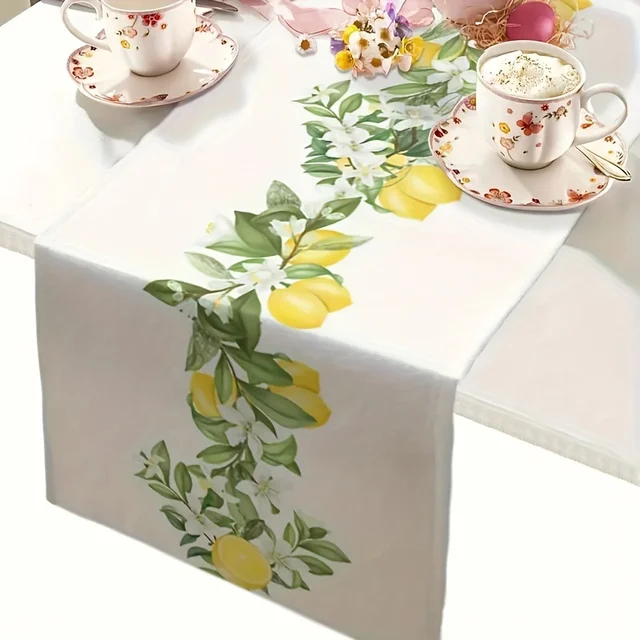 Spring Theme Lemon Pattern Linen Table Runner Home Party Decor Seasonal Summer Kitchen Dining Table Runners Dining Table Decor 4