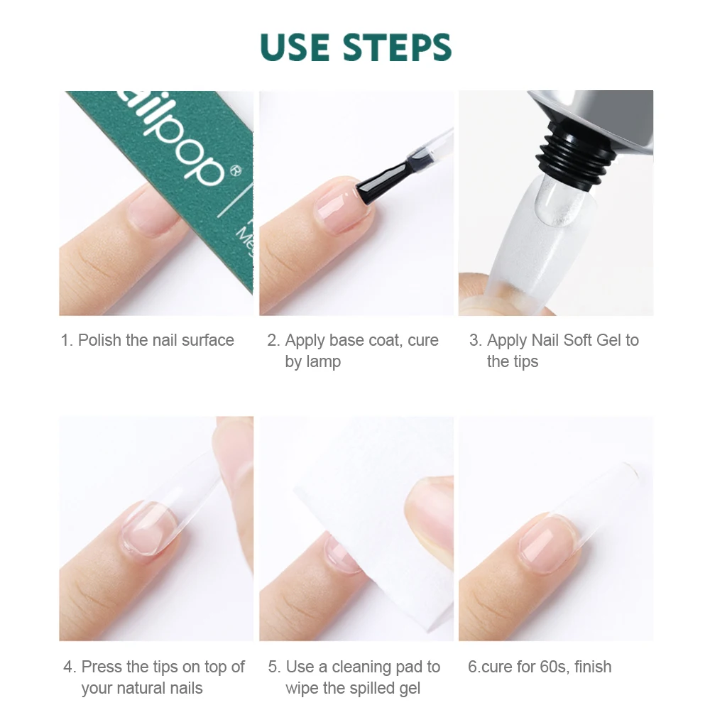NAILPOP Soft Nail Tips Gel Soak Off Gel Glue Used To Quick Paste Fake Tips and Rhinestones UV Jelly Polish Nail Art Tools 20g 6
