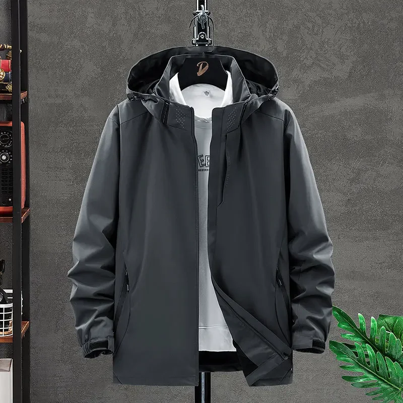 Spring Men's Hooded Windproof Waterproof Outdoor Climbing Jacket Couple's Single-layer Outerwear Breathable Hiking Clothes