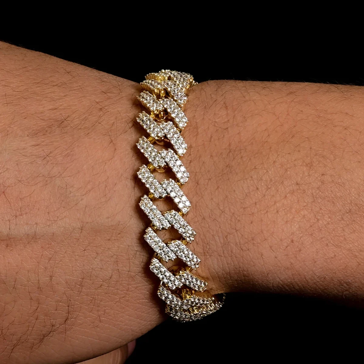 Dubss 14mm Miami Cuban Link Prong Bracelet Gold Color Iced Out Cubic Zirconia Rock Hip hop Style Men's Jewelry