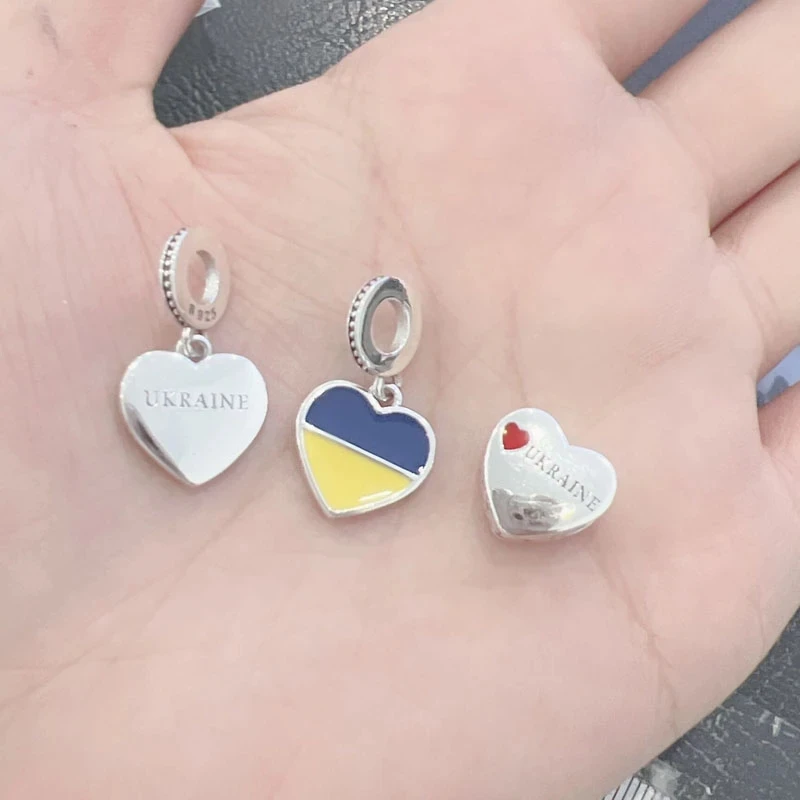 Beads Charms 925 Sterling Silver Ukrainian Flag Pendant Dangle fit Original Pandora Bracelet For Women DIY Jewelry Trinket
