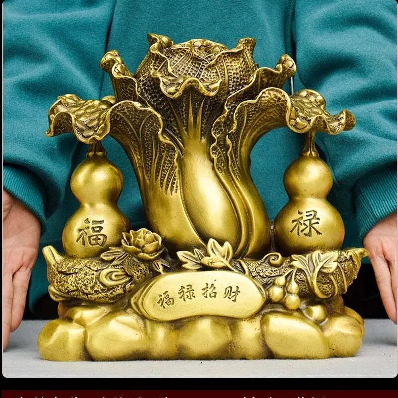 

Europe America Asia GOOD LUCK FU LU SHOU ZHAO CAI gourd BAI CAI COPPER ornament living room Company Decorative FENG SHUI Statue