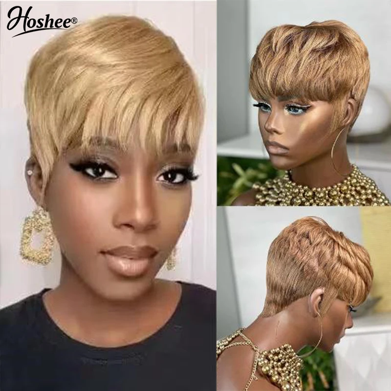 

EQ Short Deep Wavy Natural Color For Women Glueless Ready To Wear Full Machine Made Human Hair Wig Brazilian Remy Pixie Cut Wigs