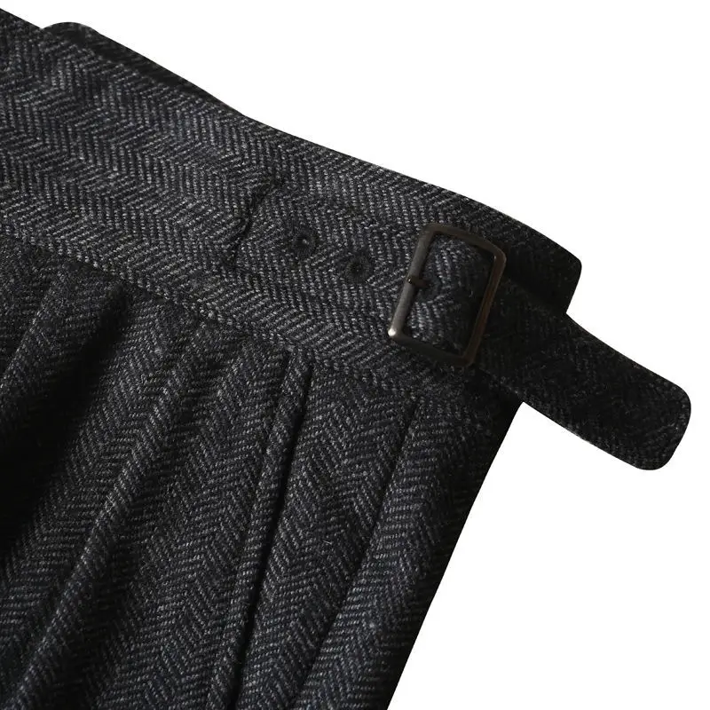 2024 Autumn Winter Woolen Business Suit Pants Men High Waist Streetwear Casual Herringbone Straight Suit Pant Q20 2