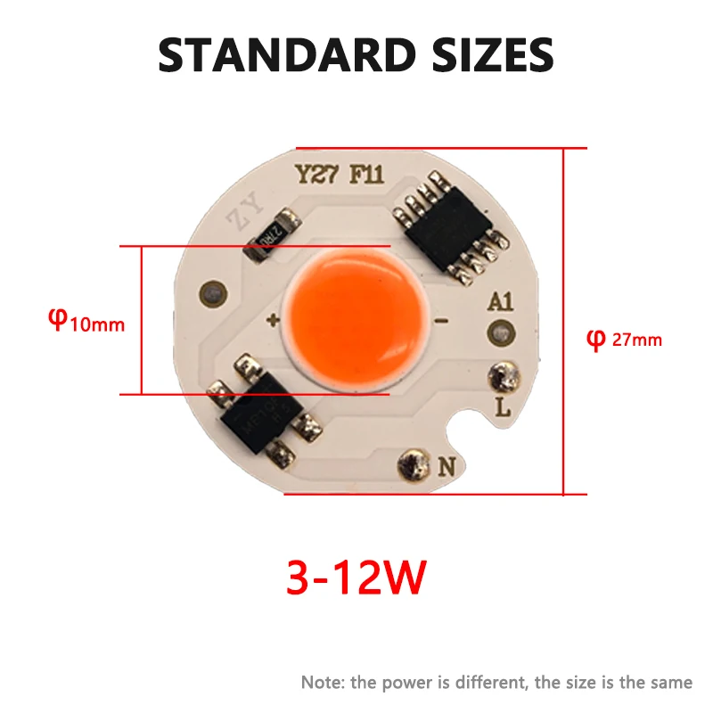 Y27 AC LED COB Chip Bead 220V 110V Dia 10mm 12W 10W 7W 5W 3W Down Ceiling Cup Lamp Source Warm White Red Green Blue Light Board