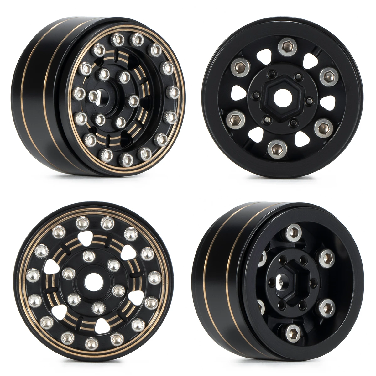 1 Set Brass 1.0 Beadlock Wheel Rims with Negative Offset for 1/18 1/24