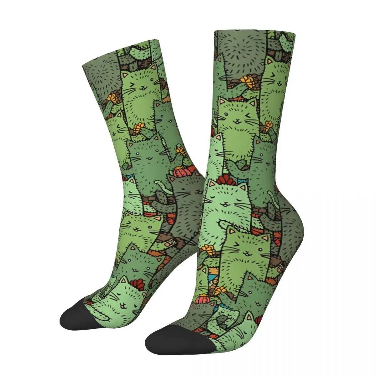 

Hip Hop Vintage Catcus Garden Crazy Men's Socks Cat Meow Unisex Harajuku Pattern Printed Novelty Happy Crew Sock Boys Gift