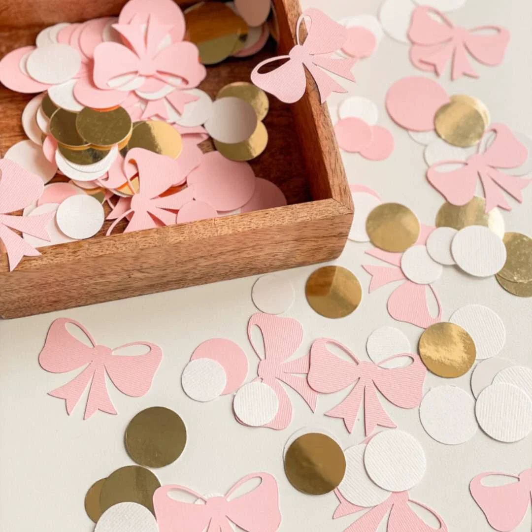 100Pcs Pink Bow Theme Paper Confetti Princess Girl Gift Box Table Scatter for Kids Birthday Baby Shower Wedding Party Decoration