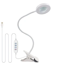 LED Desk Lamp with 10X Magnifying Glass and Adjustable Color Modes (White)