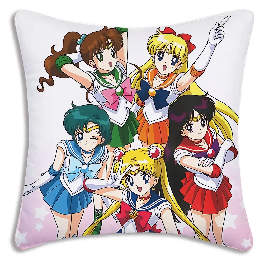Hot Cartoon Sailor Moon Kawaii Pillow Covers Cartoon Sofa Decorative Home Double-sided Printing Short Plush Cute Cushion Cover 5
