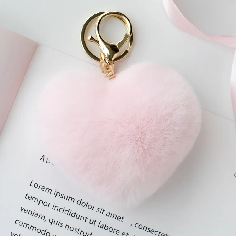 MJWDP Pom Pom Keychain Rhinestone Heart Women's Bag Key Ring Key Ring  Pendant Room Charm Car Decorations (Color : D, Size