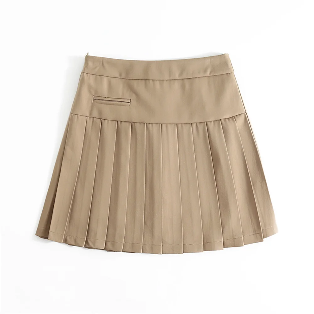 tweed skirt Summer new street style pattern pleated fake pocket high-waisted skirt women's sexy all-match anti-glare A-line skirt women nike tennis skirt Skirts