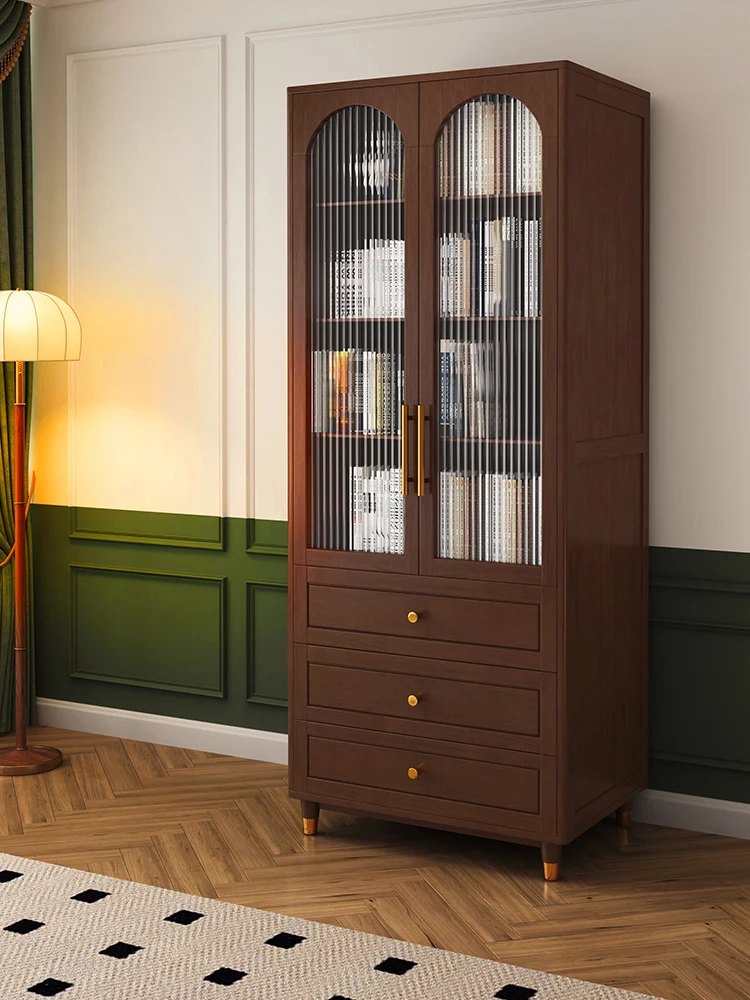 

American solid wood bookcase with glass door cabinet arch display cabinet