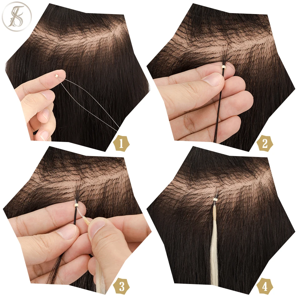 TESS Remy Hair 1g Micro Loop Human Hair Elastic Rope Natural Extensions Micro Link Ring 50 Strands 50g Straight