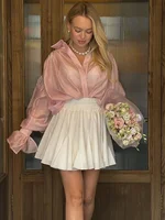 Tossy Casual Loose See-Through Shirts Women's Autumn Lapel Long Sleeve Patchwork Blouse Top Streetwear Female Solid Shirts Top - Image 3