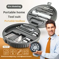 Hardware Combination Tool Storage Box Mini Tire Appearance Multi-grids Screwdriver Flashlight Utility Knife Suit 1