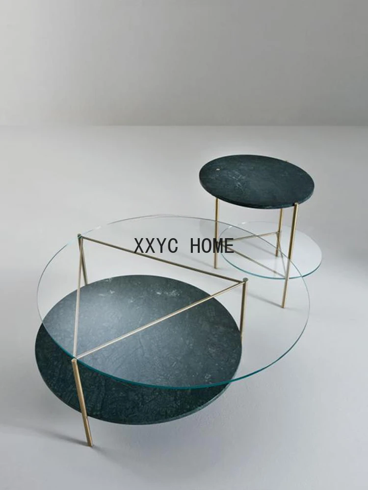 

Nordic Glass Coffee Table Marble Tea Table Living Room Double-Layer Personalized Creative Tall And Short Combination