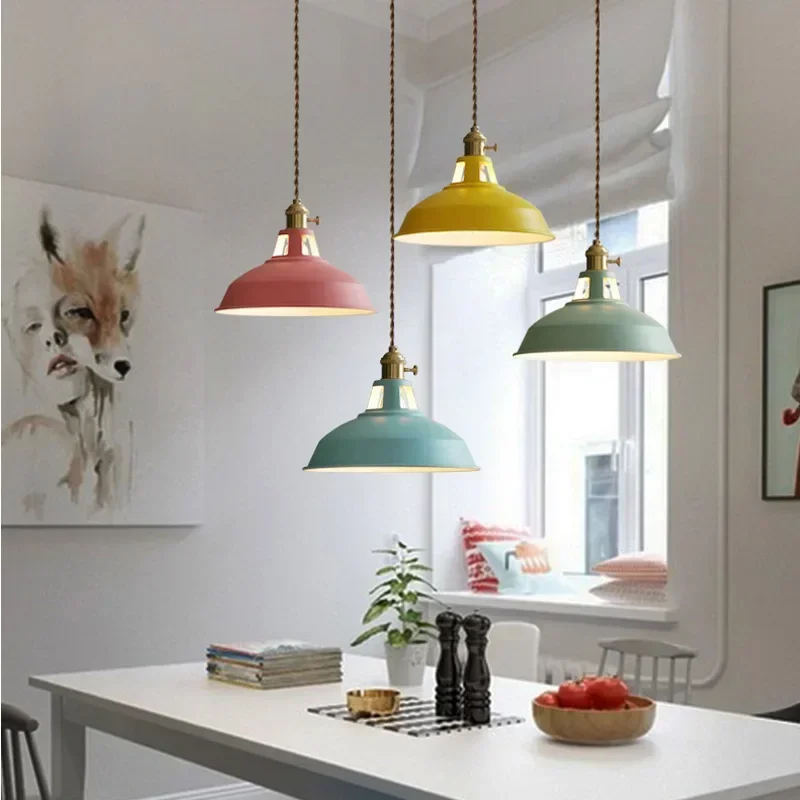 

Macaron style LED Hanging Light Iron Pendant Light Colorful decor Lampshade Restaurant Kitchen Home Ceiling Lamp Decorative Lamp