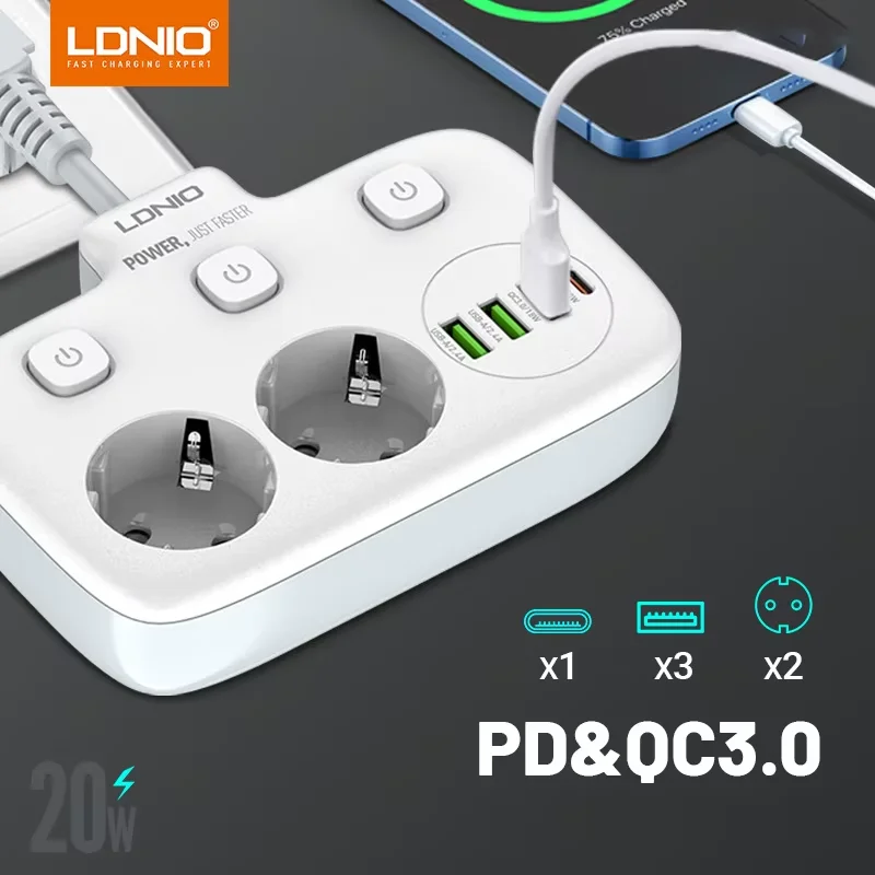 Power Strip EU Plug 2 AD 3 USB 1 Type-C Port Electrical Socket Korea 4.8mm Outlet Home Office Adapter Surge Protector