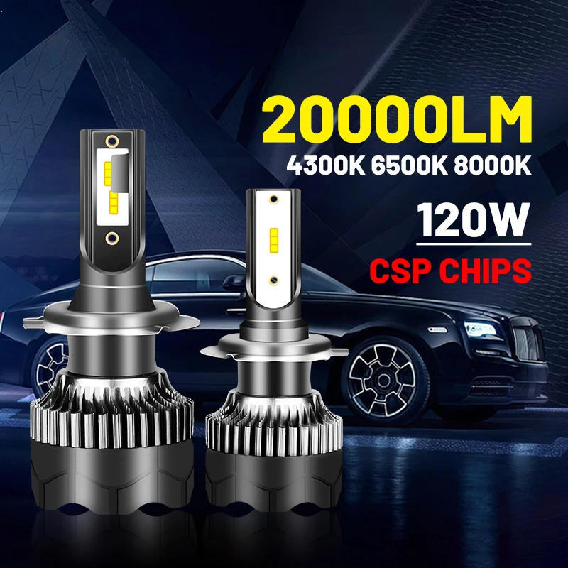 

2Pcs H4 LED Headlight 20000LM CSP Chip LED H7 H1 H11 H8 H9 9005 9006 HB3 HB4 120W 4300K 6500K 8000K PTF Ice Bulb Fog Light