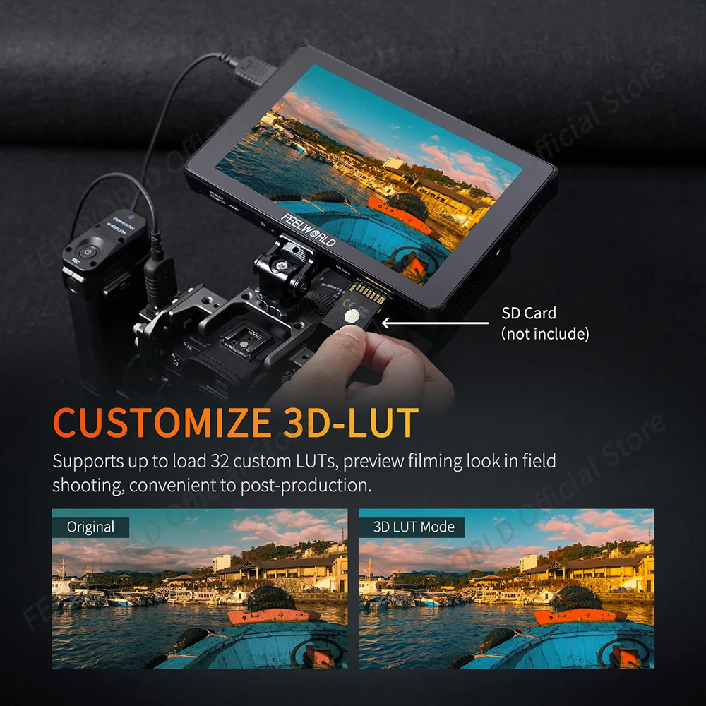 FEELWORLD F7 PLUS 7&rdquo; 4K HDMI High Brightness 1200nit DSLR Camera Field Monitor Touch Screen With F970 External Power FOR Film