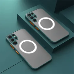 Matte Hard Case with MagSafe Wireless Charging and Magnetic Cover for S21FE (DarkGreen)