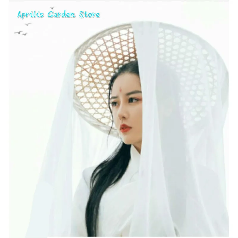 Cosplay hat,women photography props Chivalrous Women's Photography Props Martial Arts Ancient Style Bamboo Hat Cover Photo Cover Veil Ancient For Garden Cosplay